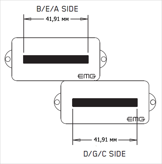 Размеры звукоснимателя для бас-гитары EMG P6X