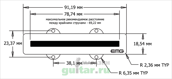 Размеры звукоснимателя для бас-гитары EMG SJ